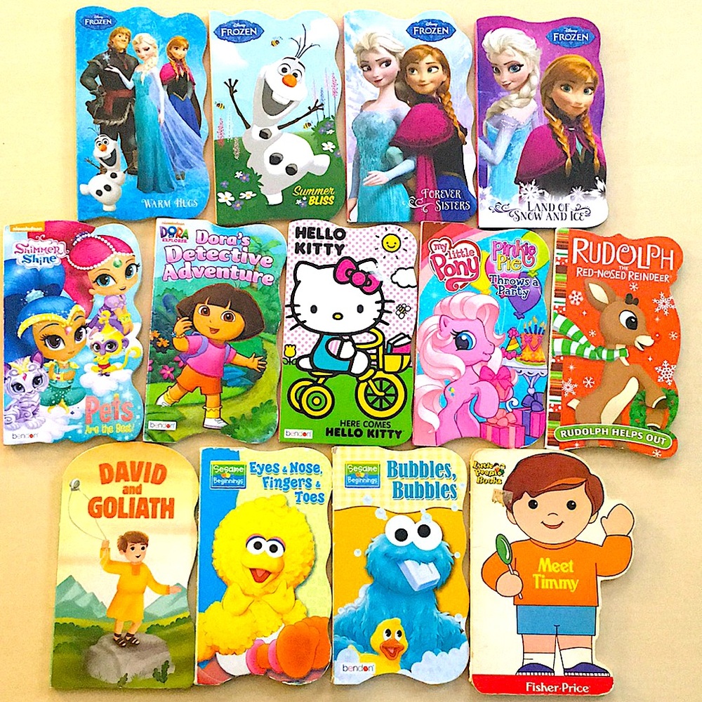 Shaped Board Books (Mixed Lot of 13) Used Disney Frozen Bendon Dora Hello Kitty